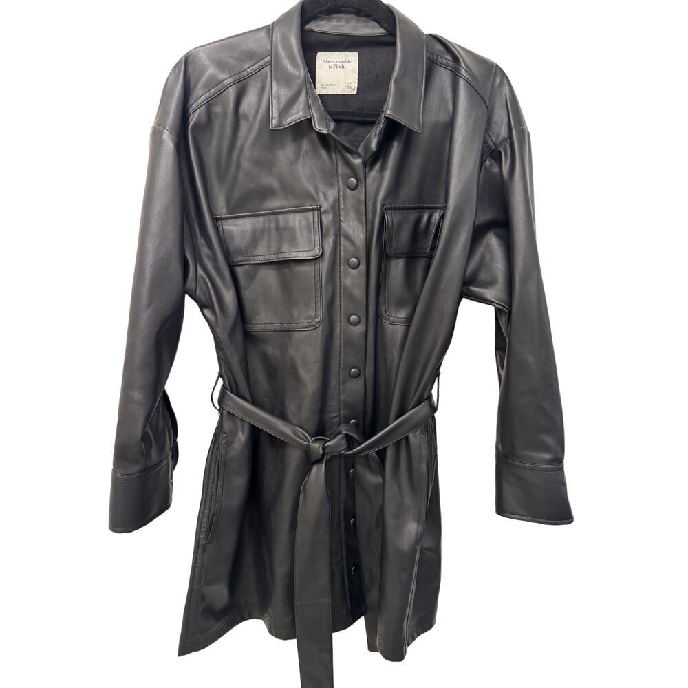 Abercrombie & Fitch Mini Dress Women's L Black Faux Leather Flap Pockets Belted